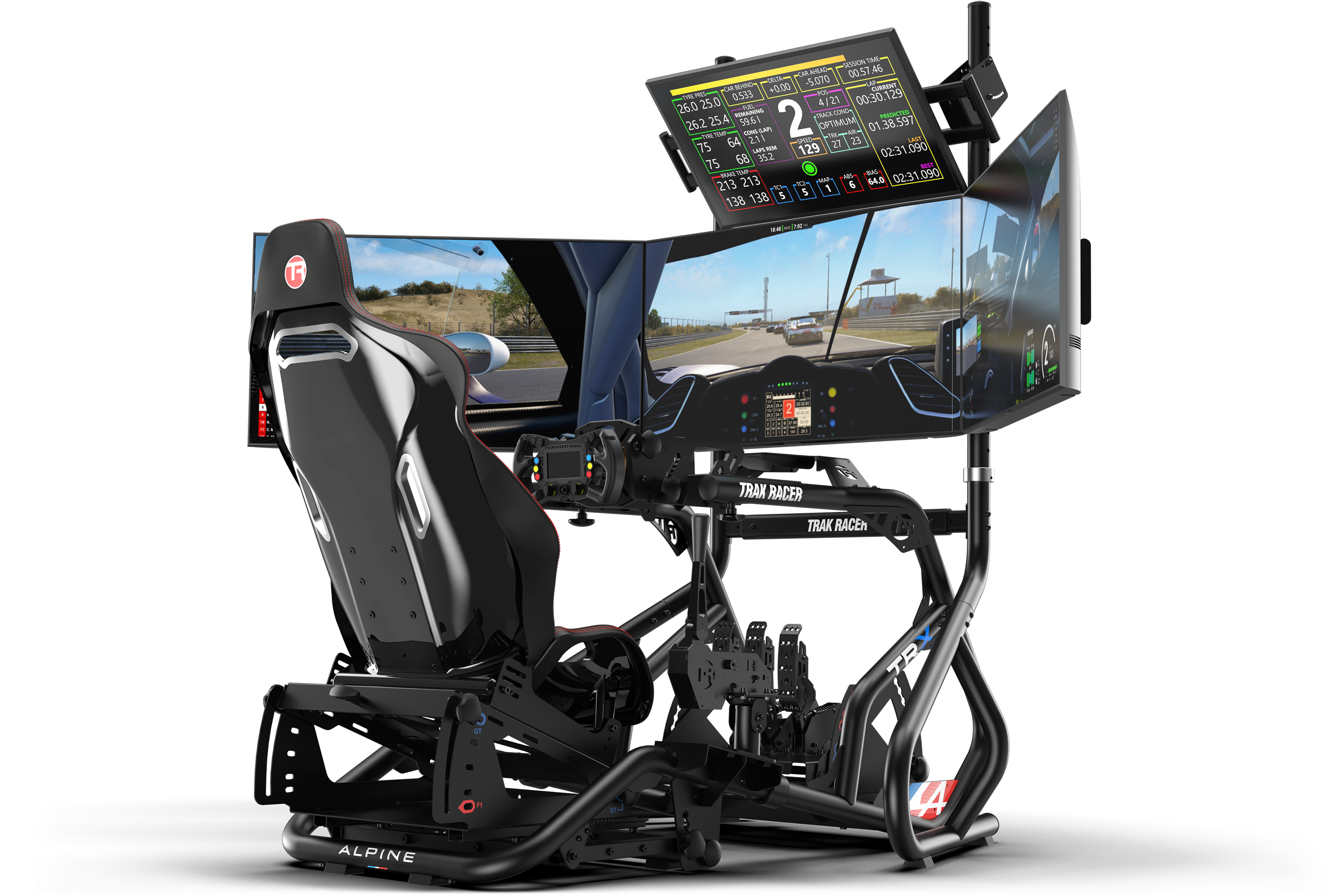 Freestanding Quad (4) Monitor Stand – Up to 80" Display for Sim Racing, Flight Simulation & Truck Simulators