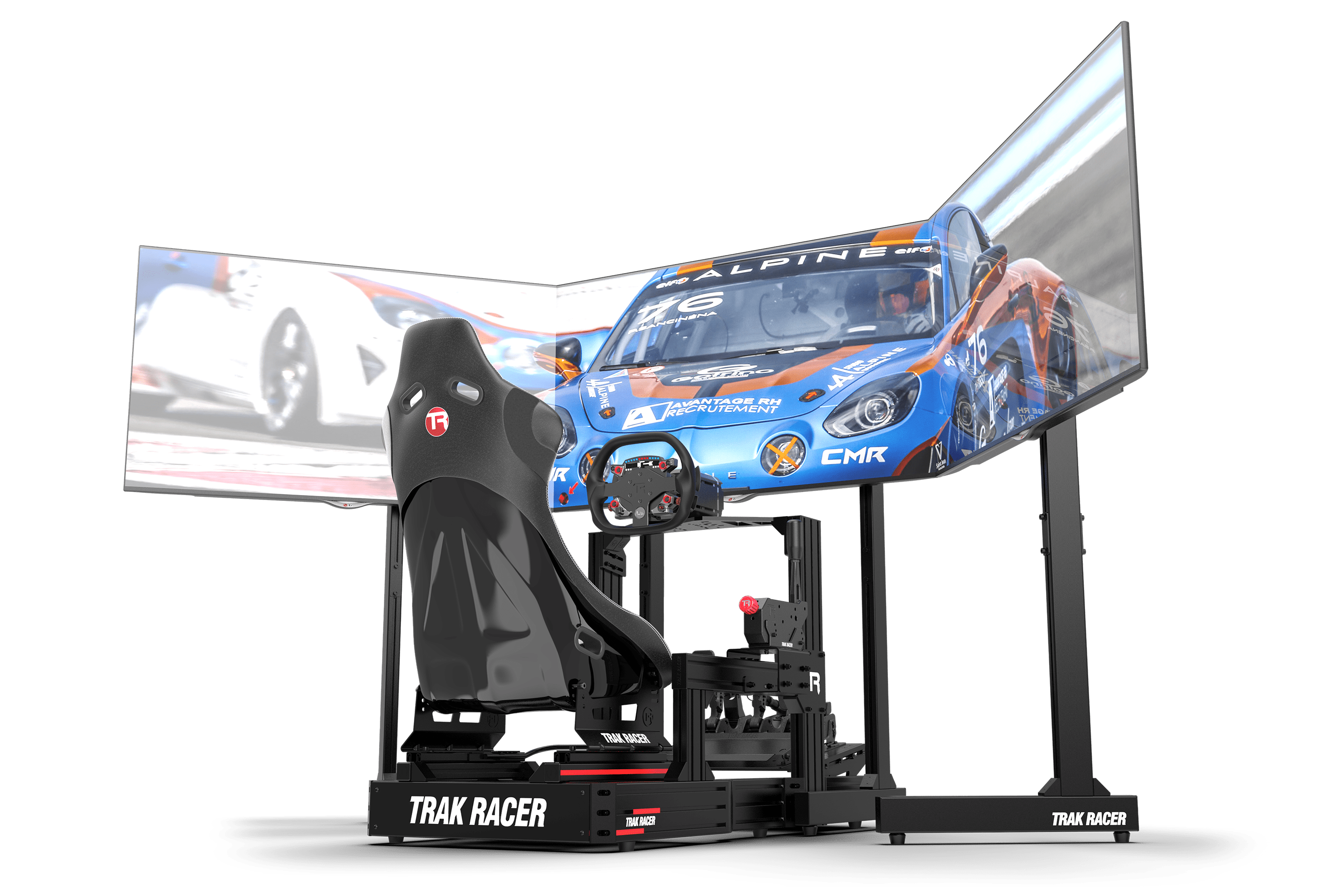 Freestanding Triple (3) Monitor Stand with Extra Leg Supports – Up to 55" Displays for Sim Racing, Flight Simulation & Truck Simulators
