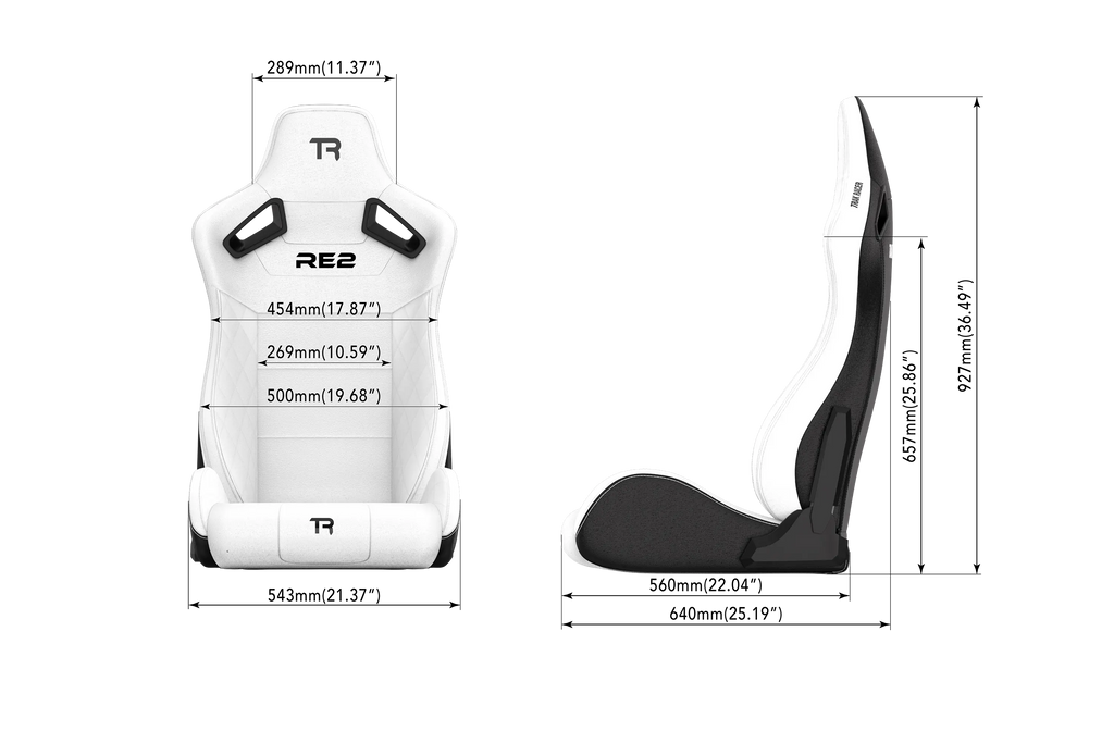 RE2 Dual-Lock Reclining Sim Racing Seat - White Diamond-Stitched Leather-Style