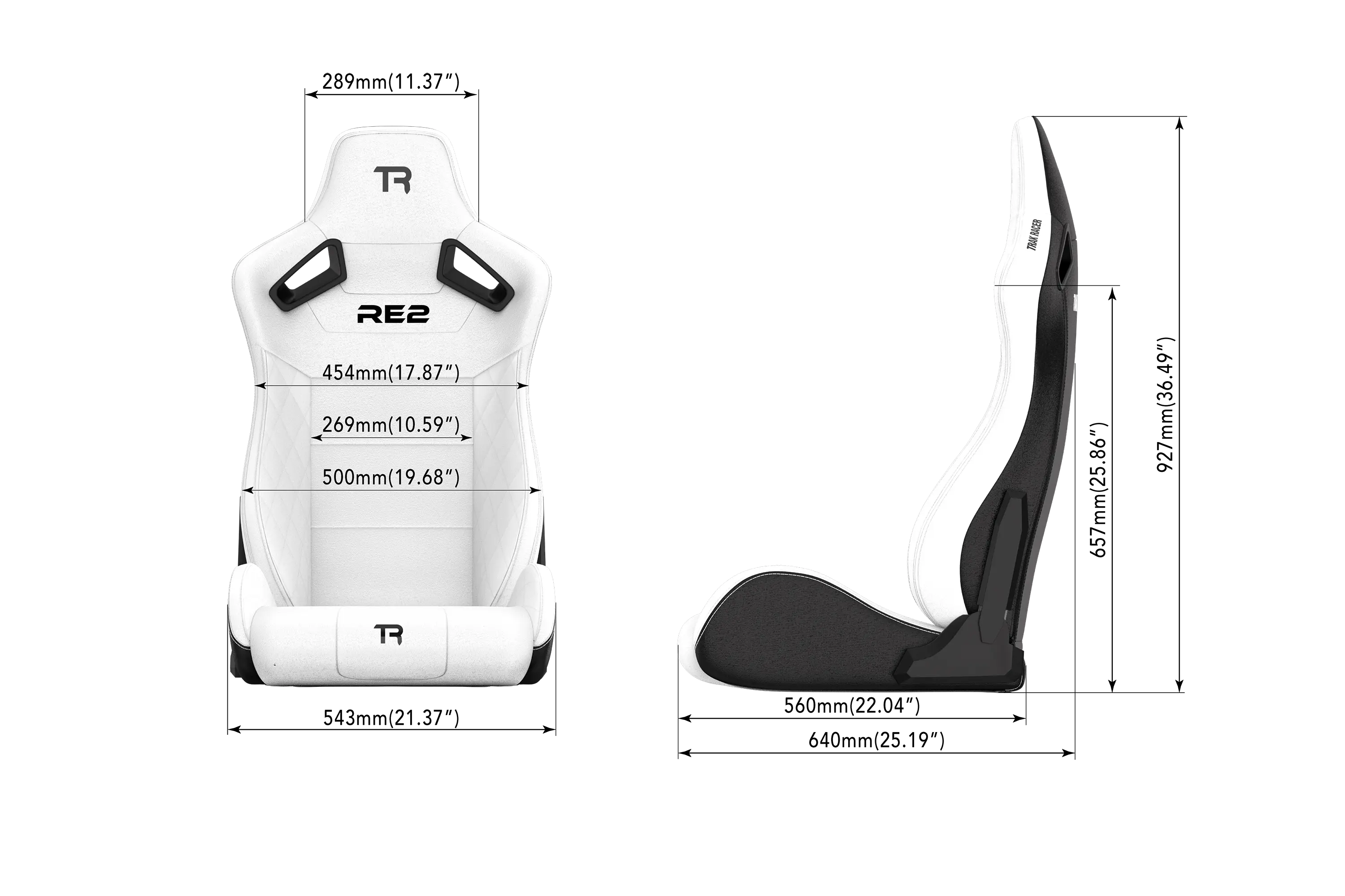 RE2 Dual-Lock Reclining Sim Racing Seat - White Diamond-Stitched Leather-Style