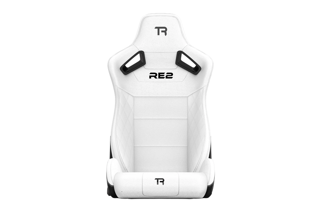 RE2 Dual-Lock Reclining Sim Racing Seat - White Diamond-Stitched Leather-Style