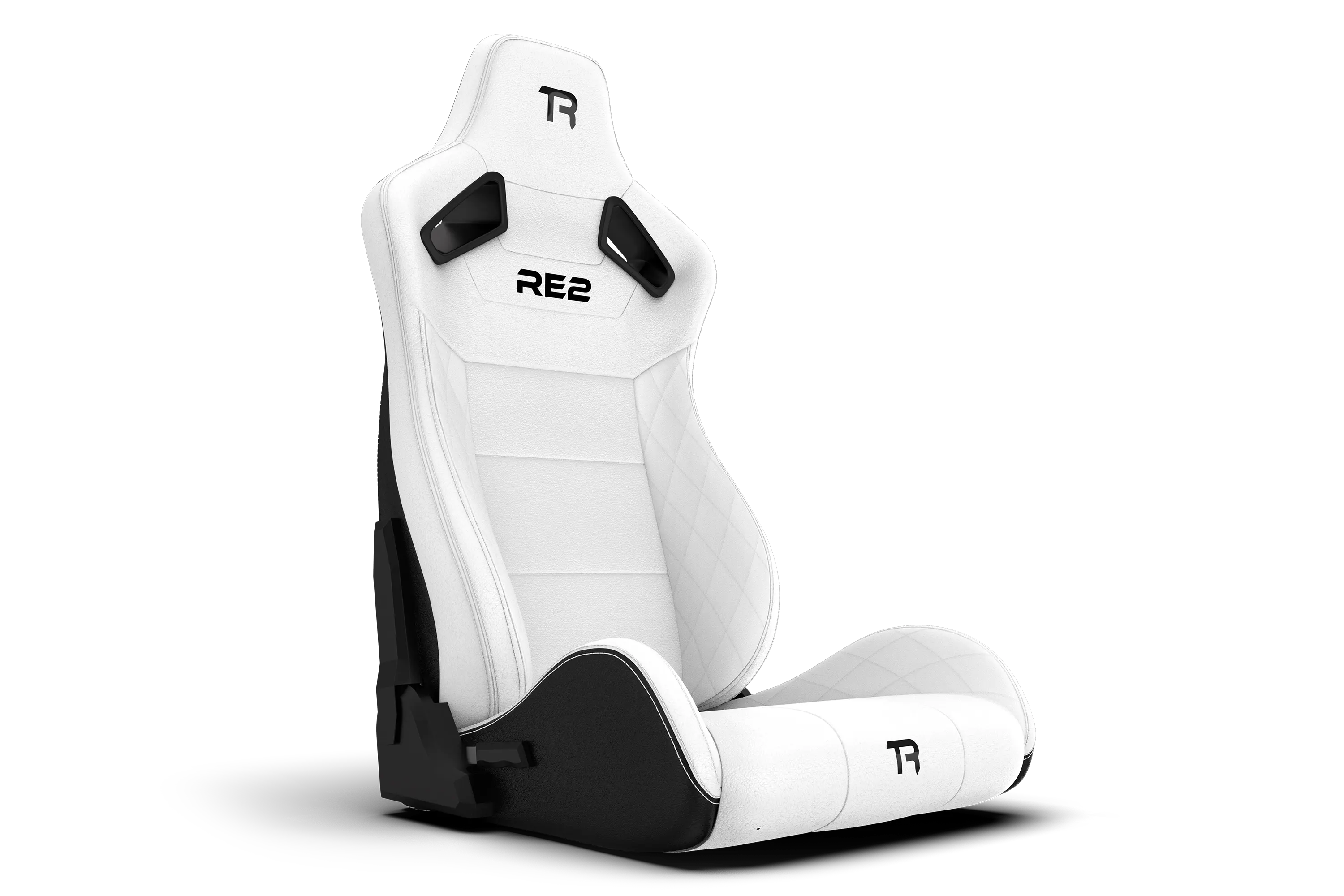 RE2 Dual-Lock Reclining Sim Racing Seat - White Diamond-Stitched Leather-Style