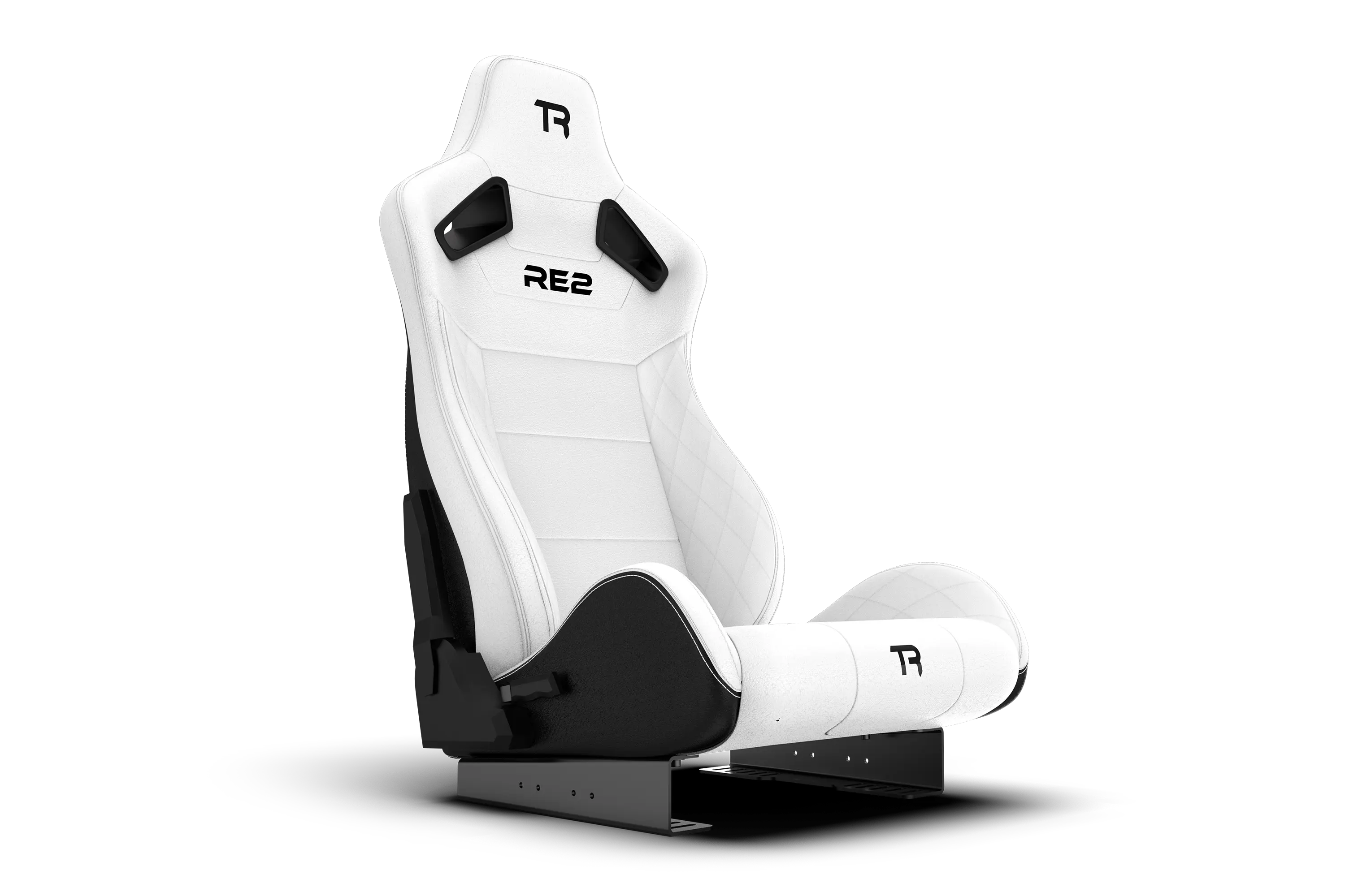 RE2 Dual-Lock Reclining Sim Racing Seat - White Diamond-Stitched Leather-Style