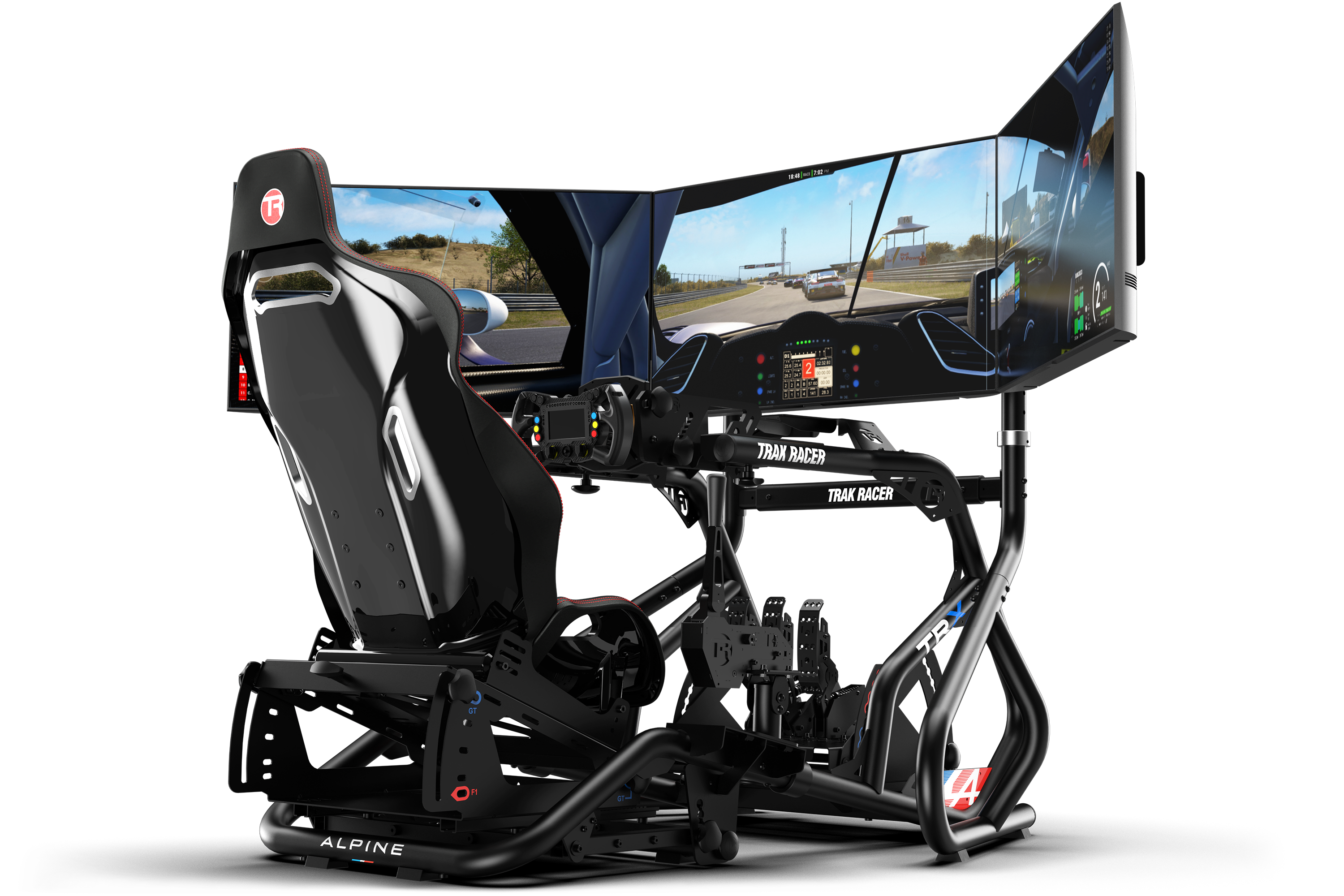 Freestanding Triple (3) Monitor Stand – 32" to 45" Displays for Sim Racing, Flight Simulation & Truck Simulators