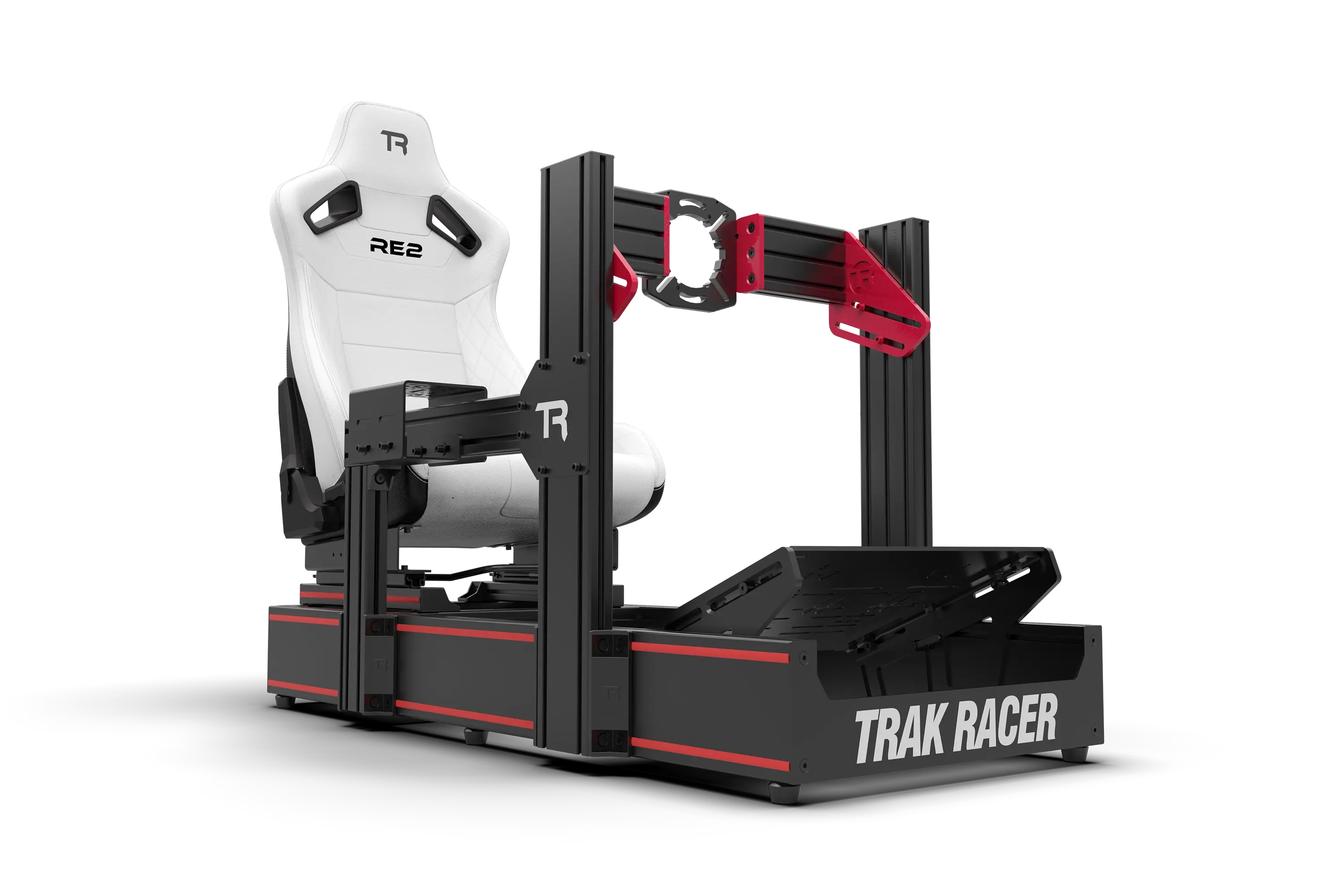 RE2 Dual-Lock Reclining Sim Racing Seat - White Diamond-Stitched Leather-Style