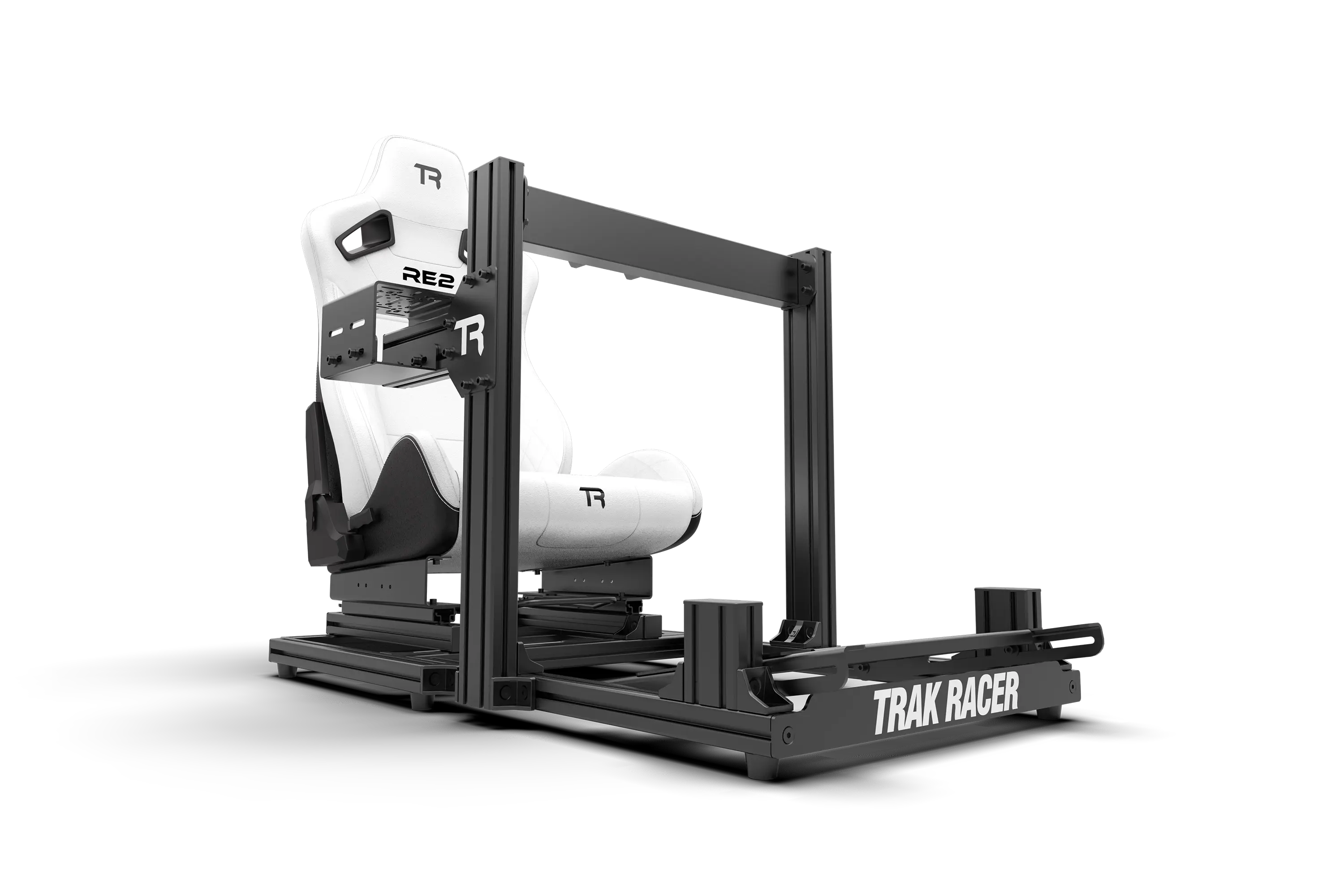 RE2 Dual-Lock Reclining Sim Racing Seat - White Diamond-Stitched Leather-Style