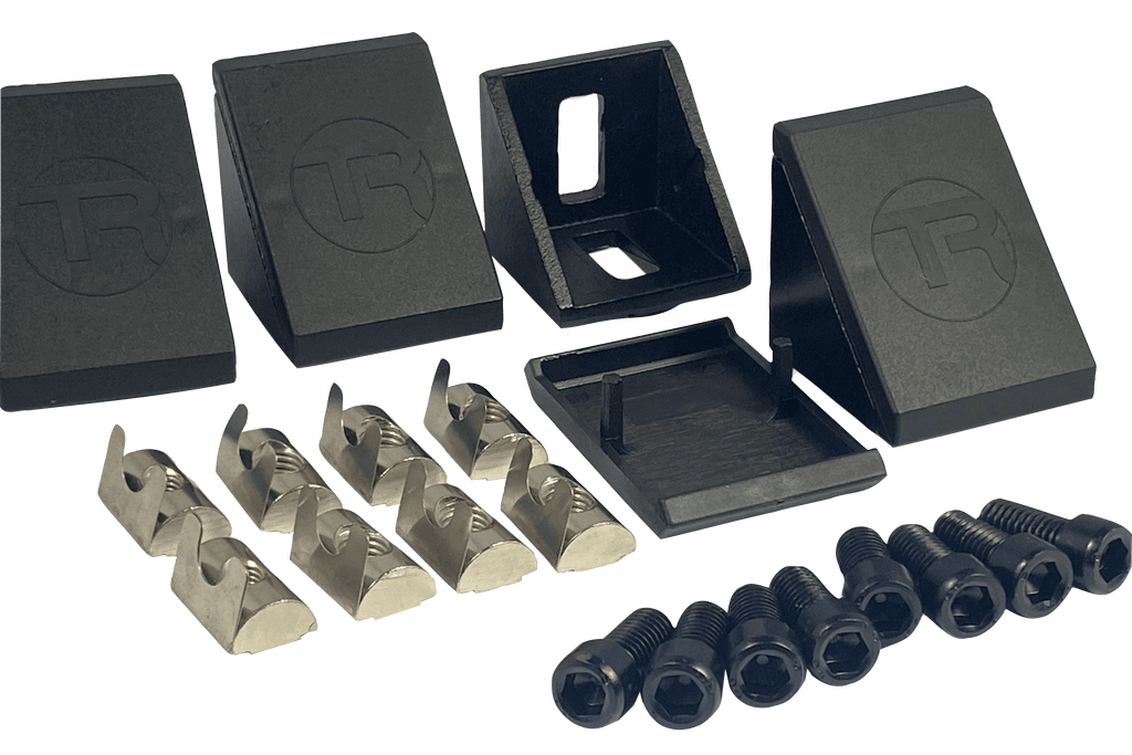 40mm (1.57") Aluminium Corner Bracket & Cap — For 8mm (0.31") Slot Extrusion Profiles