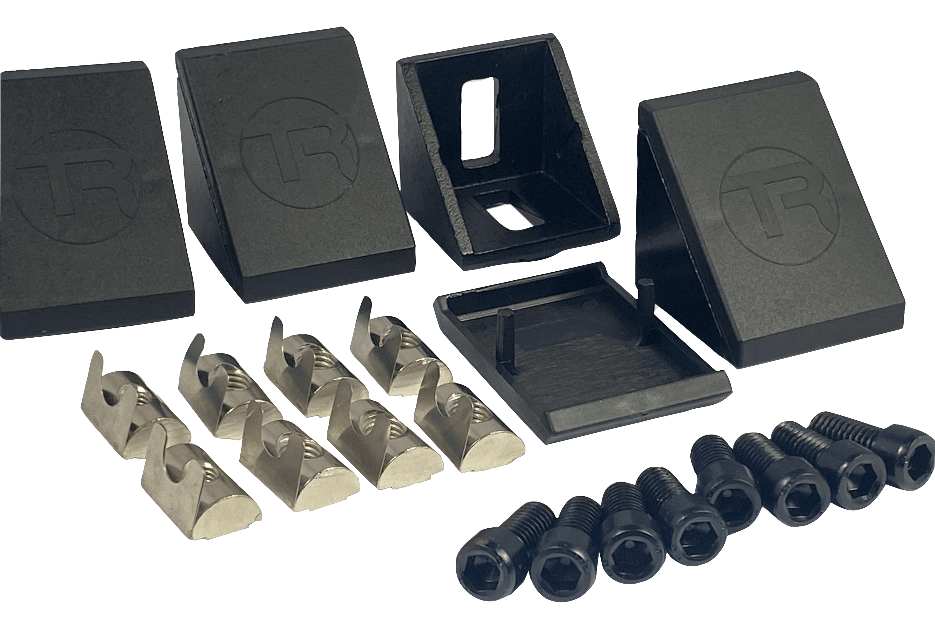 40mm (1.57") Aluminium Corner Bracket & Cap — For 8mm (0.31") Slot Extrusion Profiles
