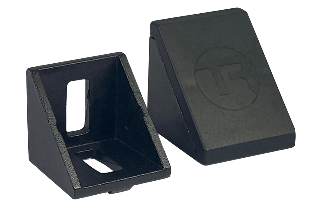 40mm (1.57") Aluminium Corner Bracket & Cap — For 8mm (0.31") Slot Extrusion Profiles