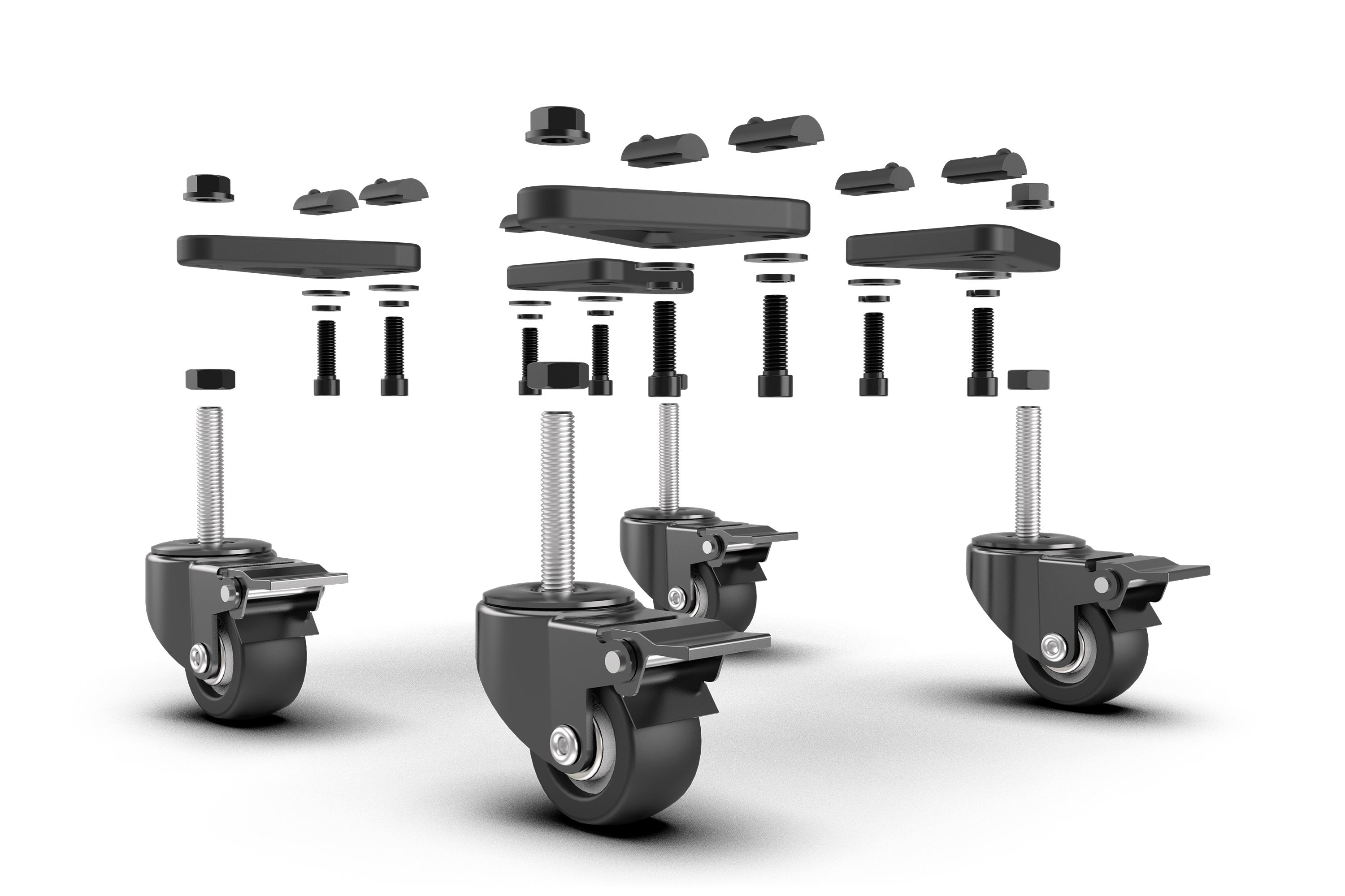 Universal Commercial-Grade Caster Wheels with Brake & Mounting Brackets (Set of 4)