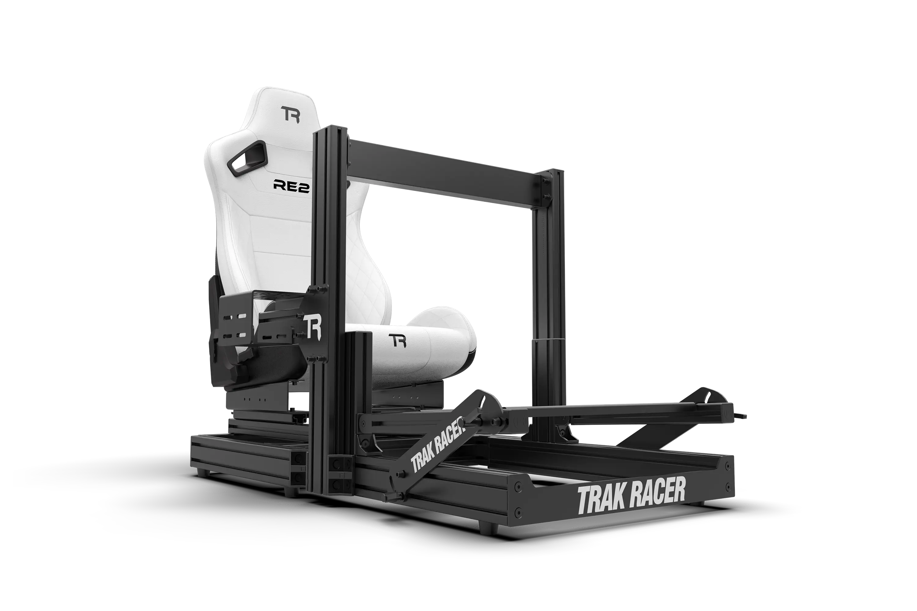 RE2 Dual-Lock Reclining Sim Racing Seat - White Diamond-Stitched Leather-Style